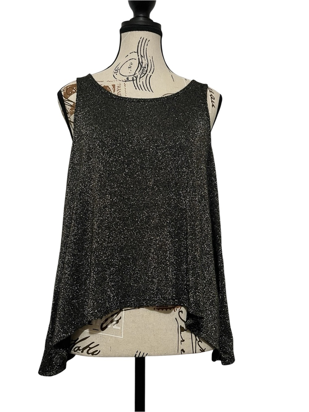 Vintage Y2K XXI Forever 21 Black Metallic Glitter Tank Flowy High Low Party M
